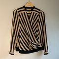 Women’s Ann Taylor Blouse Size 0 Black And Brown Stripes Cinched ￼