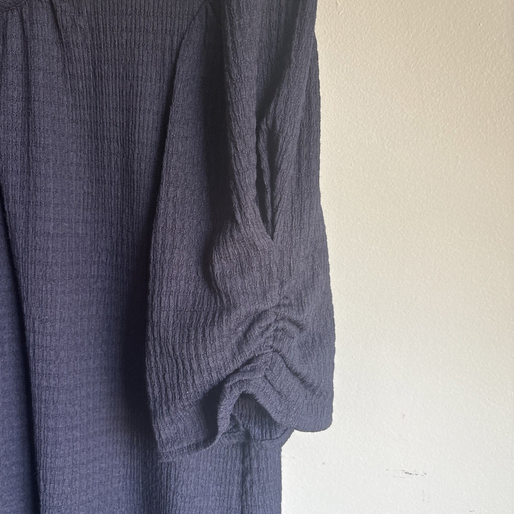 DKNY Blue Navy Short Puff Sleeve Trapeze Dress Size 10 Crinkle Fabric