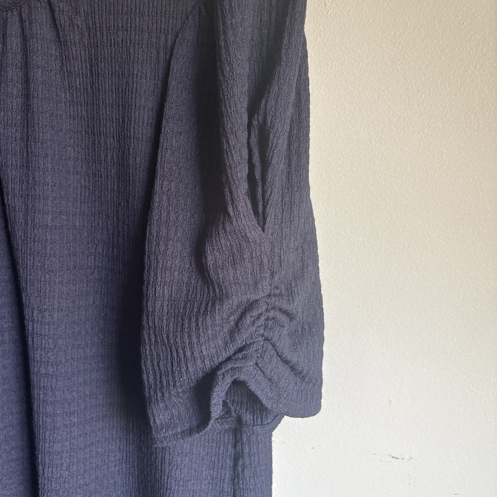 DKNY Blue Navy Short Puff Sleeve Trapeze Dress Size 10 Crinkle Fabric
