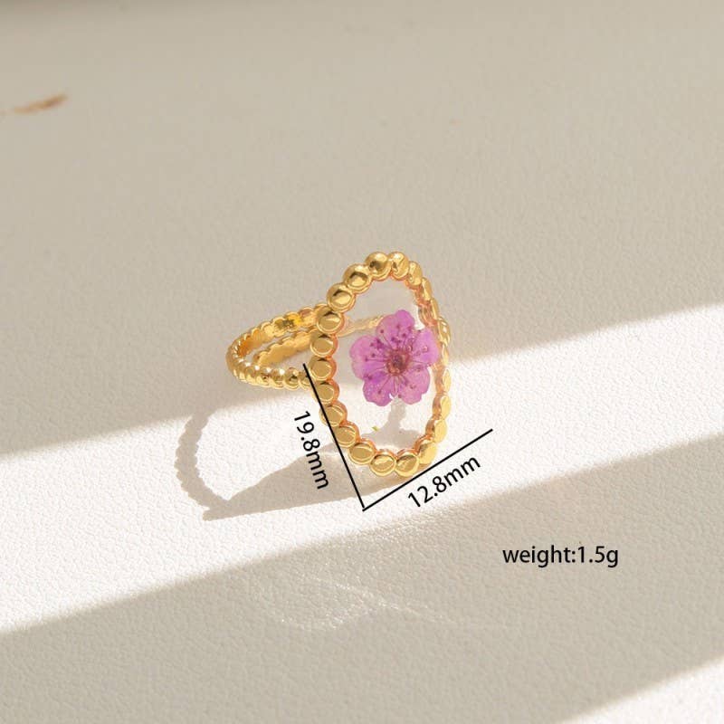 18K STAINLESS STEEL TARNISH FREE FLORAL RINGS |  OVAL VIOLET