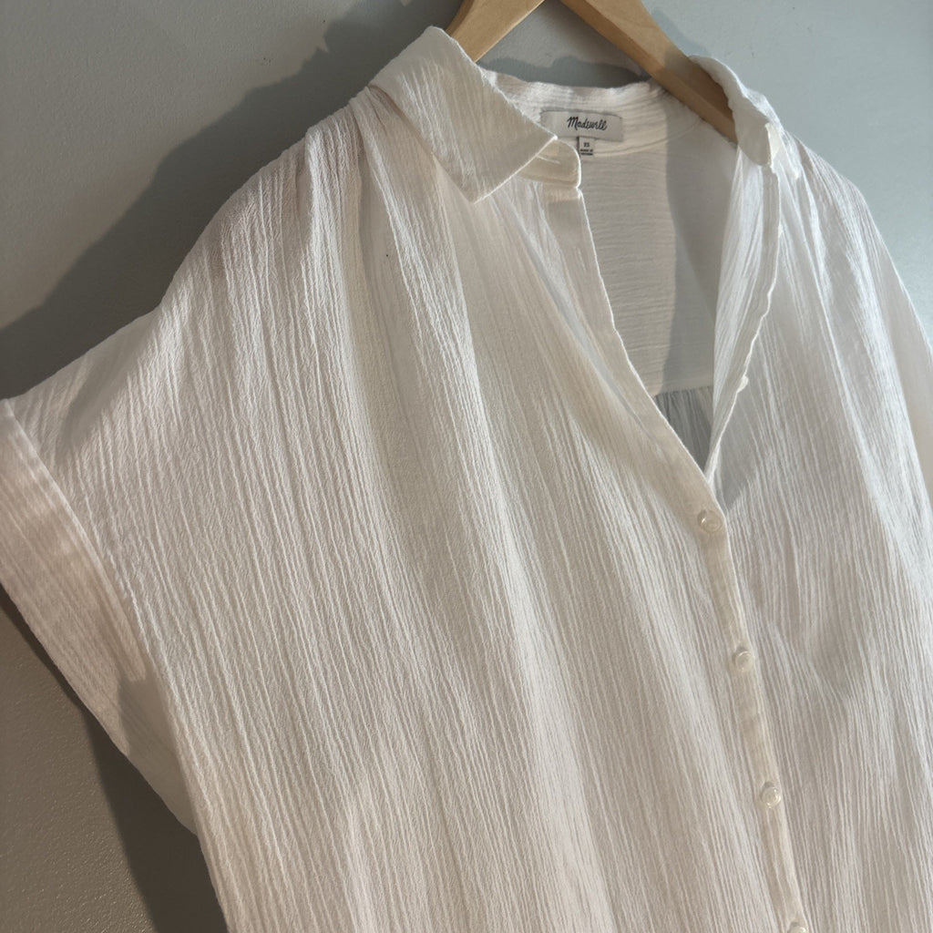 Madewell Solid White Collared Dolman Short Sleeve Top Size XL