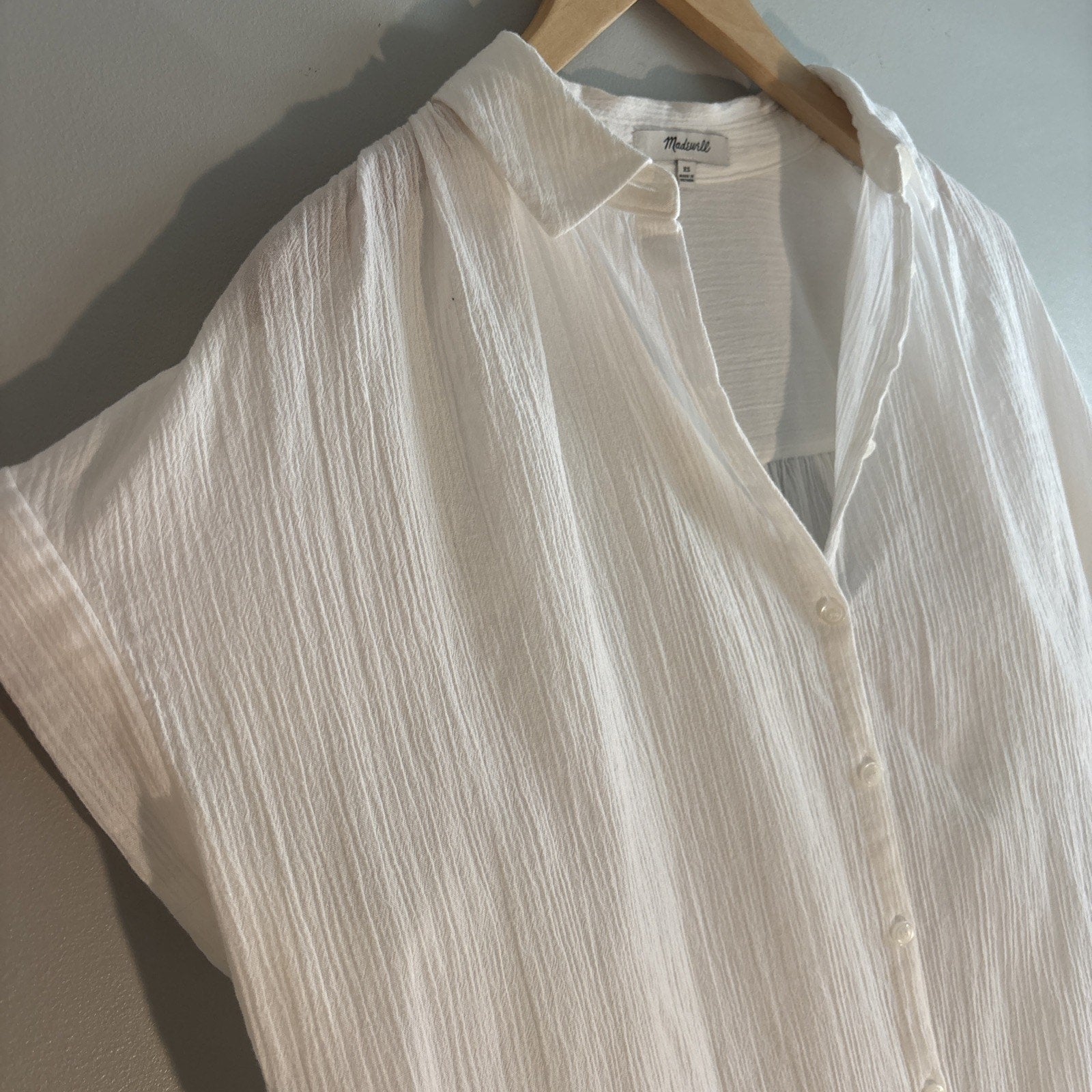 Madewell Solid White Collared Dolman Short Sleeve Top Size XL