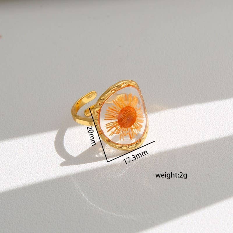 18K STAINLESS STEEL TARNISH FREE FLORAL RINGS | OVAL ORANGE
