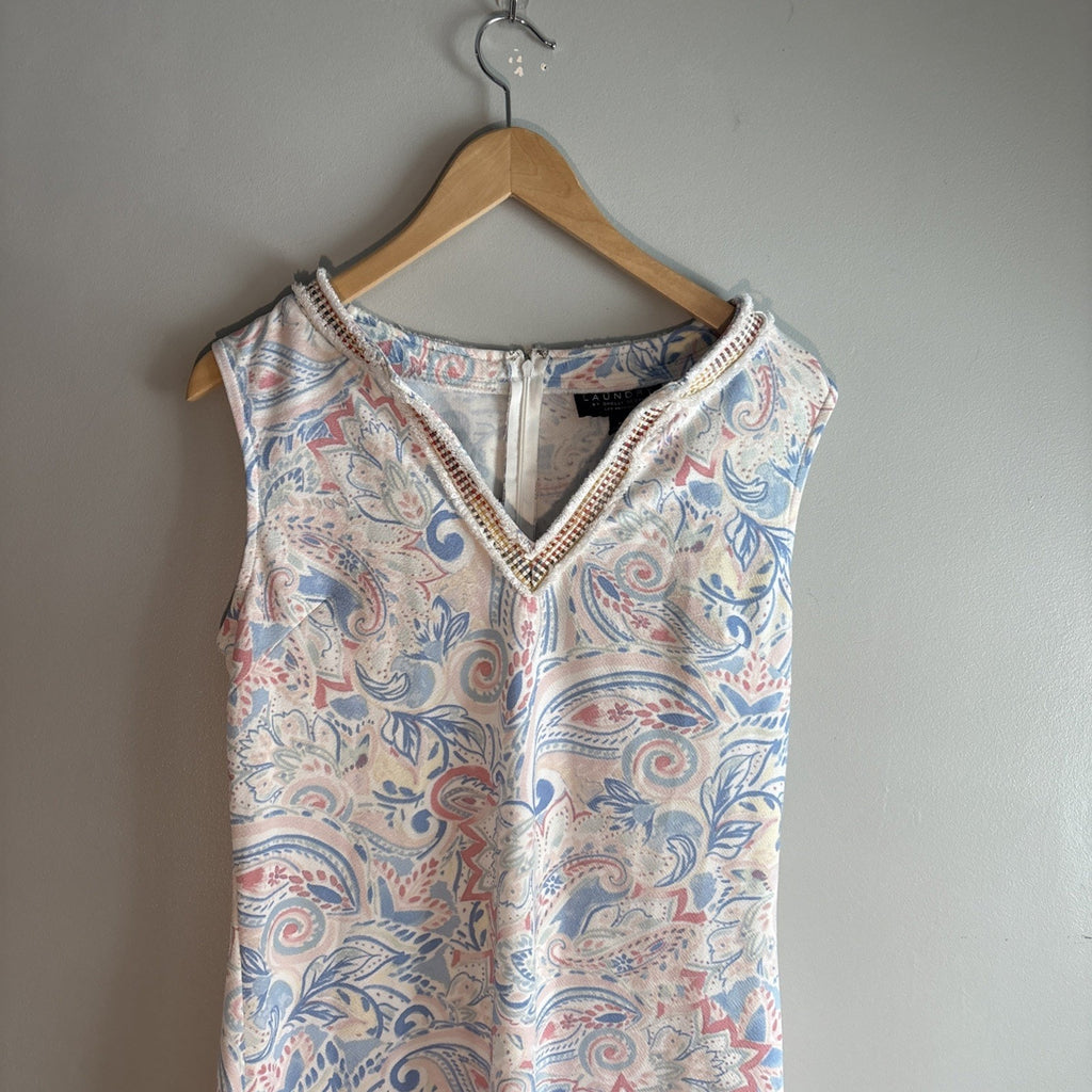 Laundry by Shelli Segal Women's Pink & Blue Floral V-Neck Sleeveless Dress Sz 6