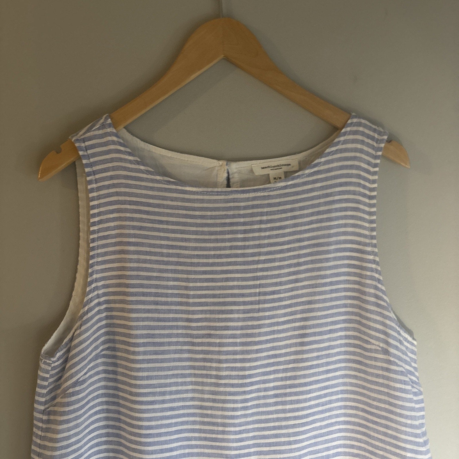 Beach Lunch Lounge Sleeveless Shift Dress Womens M Blue White Stripe Linen Blend