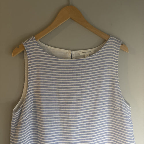 Beach Lunch Lounge Sleeveless Shift Dress Womens M Blue White Stripe Linen Blend